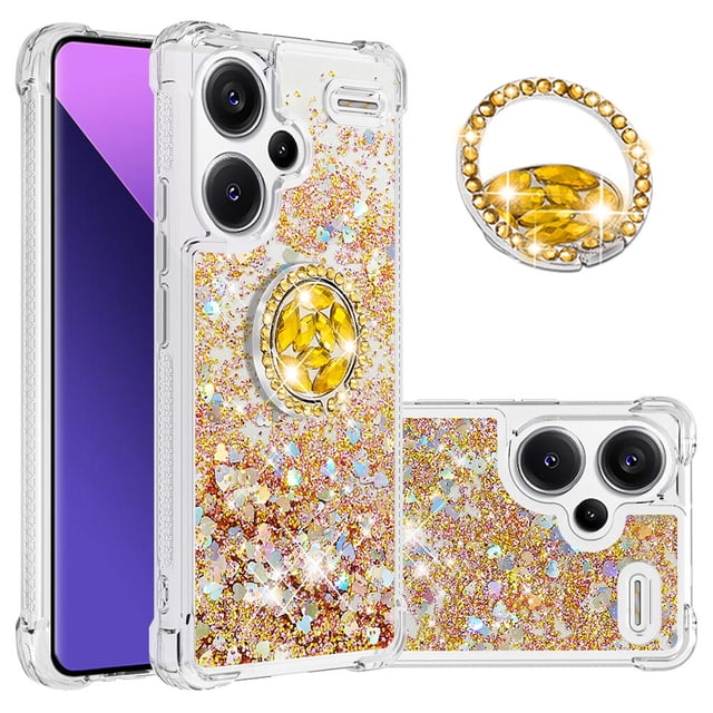 Funda para Xiaomi Redmi Note 13 Pro Plus 5G con Brillo Líquido Flotante, Purpurina, Parachoques y Anillo Giratorio Soporte