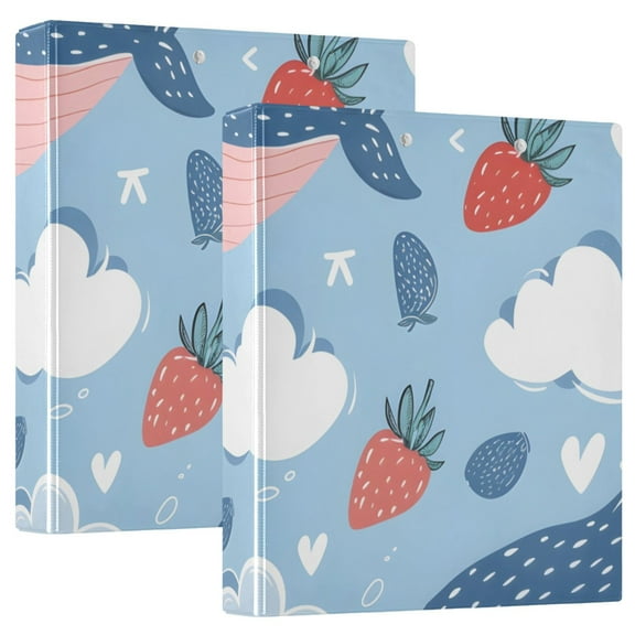 Whale Strawberry Clouds 3 Ring Binders 1.5 inch Hardcover File Folders with Interior Pockets A4 Size Organizer for School Office Hospital