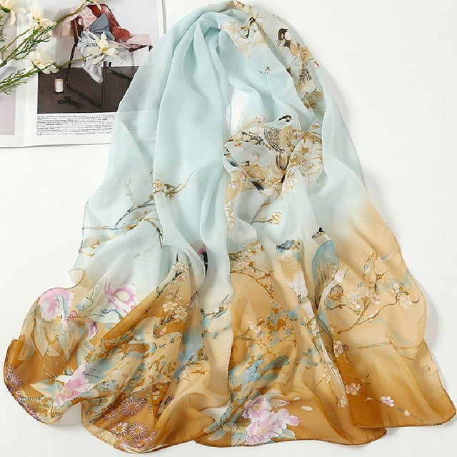 Nvzi Elegante bufanda cuadrada, nueva bufanda de gasa, moda de primavera, bufanda fina estampada, decoración, chal protector solar, 1 pieza (marrón claro)