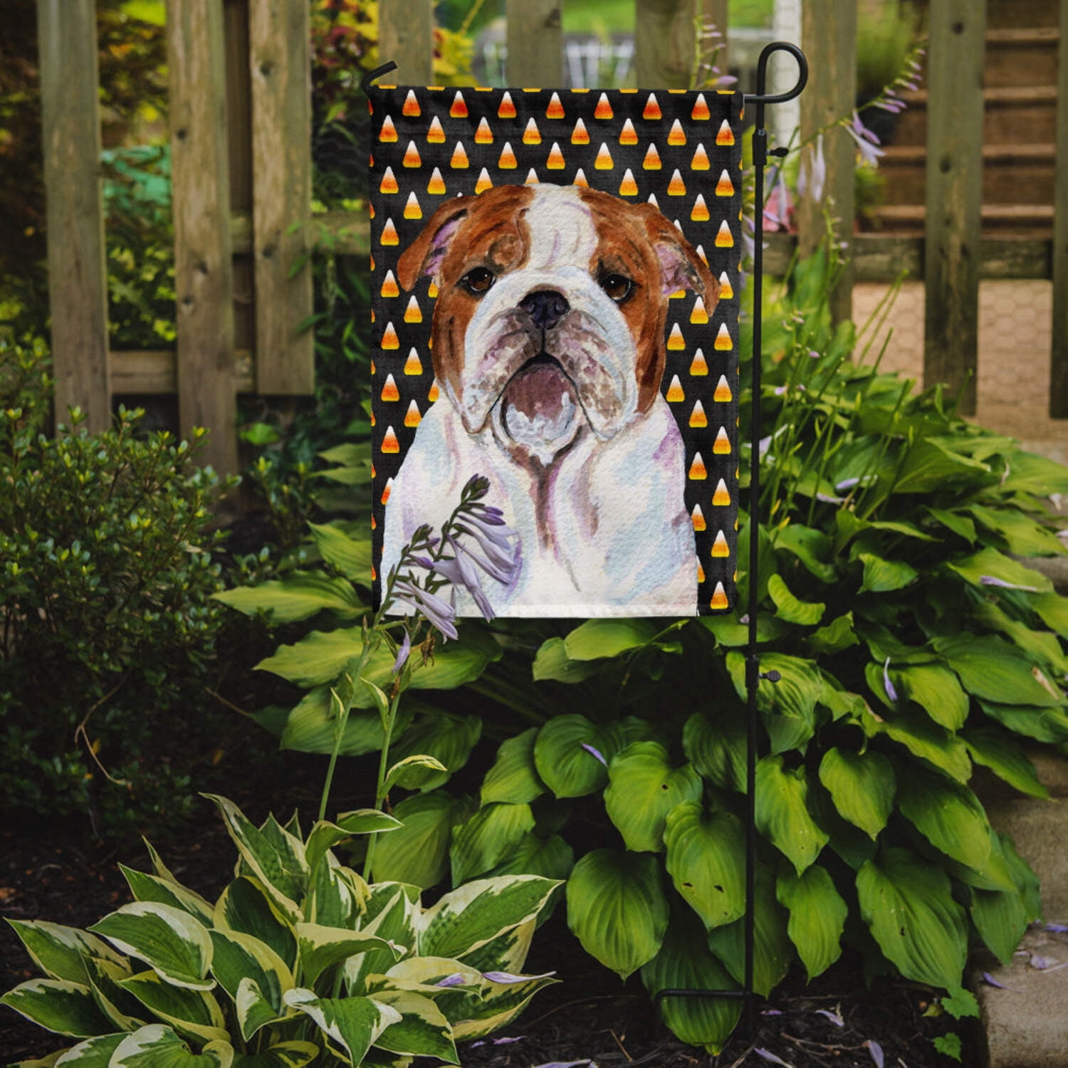 Carolines Treasures SS4277-FLAG-PARENT Bulldog English Candy Corn Halloween Portrait Flag  multicolor