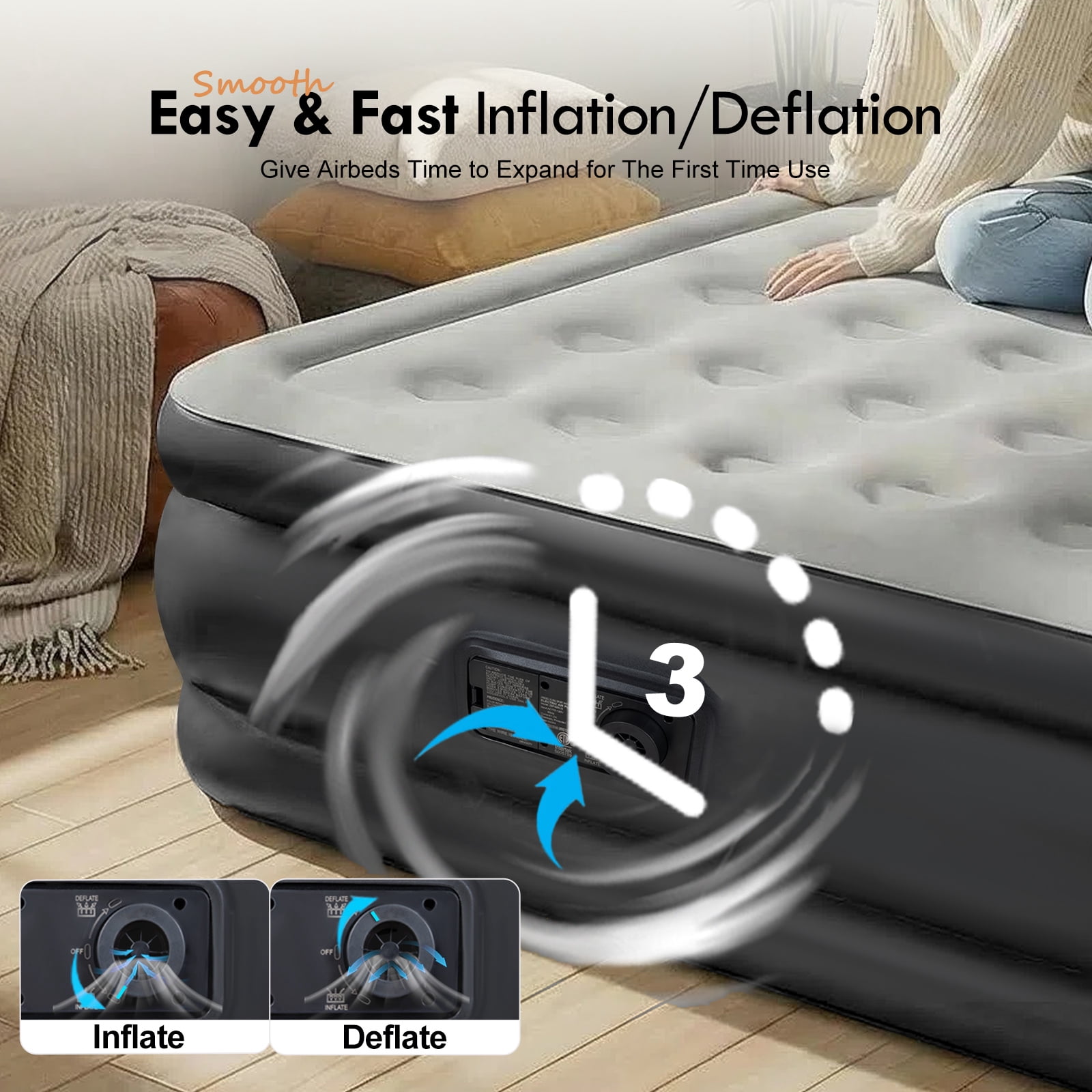 Honeydrill Queen Size Air Mattress 18.5" Airbed Inflatable with Built-in Pump, Gray