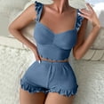 thumbnail image 6 of Lovskoo 2024 Small Flying Sleeves Suspender Pajamas Women's Strip Suspender Shorts European And American Style Border Blue-S, 6 of 8