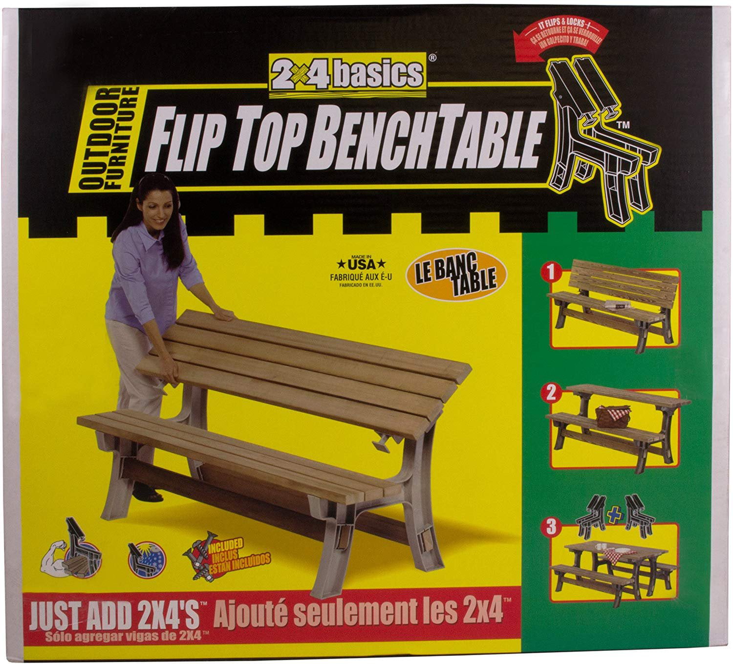 Twо Расk Sand 2x4basics 90110ONLMI Custom Flip Top Bench to Table 