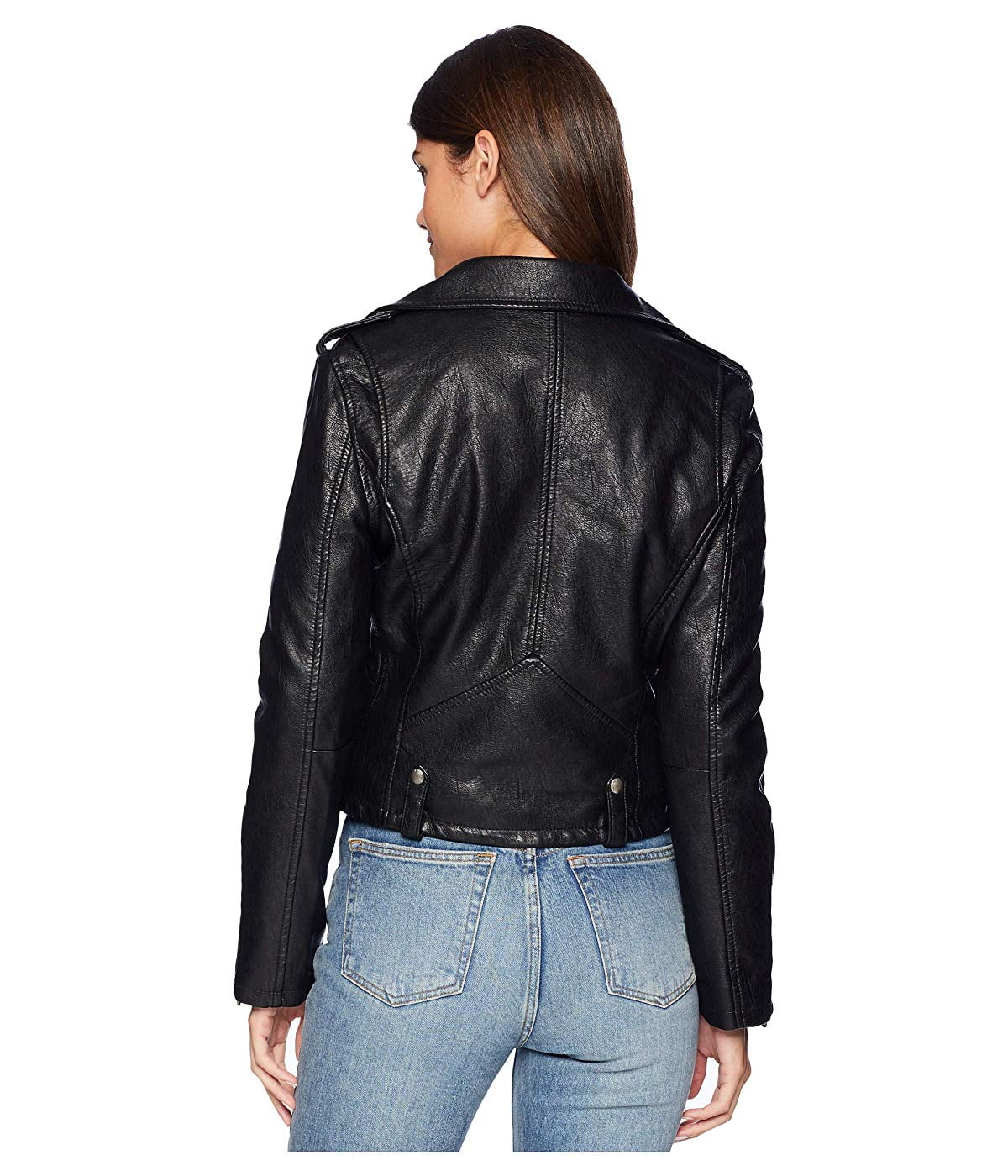 blanknyc denim faux leather trim long hooded jacket