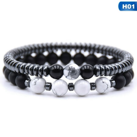 Simple Beaded Bracelets - Fancyleo Simple 2Pcs\/Set Bracelet Set Natural Lava Stone Beads Bracelet Set For Men Women Yoga Chakra Energy Couple Jewelry Valentines Day Gifts