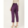 thumbnail image 5 of DressBerry - By Myntra Women Purple Cropped Solid Mid-Rise Regular Fit Polyester Ready to Wear Flat-Front Regular Trousers With Pockets, 5 of 8