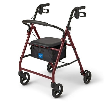 Medline Steel Rollator Walker for Adult Mobility Impairment, Foldable, Burgundy