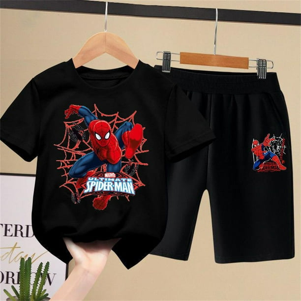 Spiderman, ropa para bebés, conjuntos de camisetas, camisetas de verano de dibujos animados de Mickey Mouse, pantalones cortos, trajes deportivos, ropa para niños, traje 2-13y2T (etiqueta 100) Gao Jinjia LED