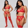 thumbnail image 4 of Conjunto de tres piezas con tirantes de tres puntos y explosiones europeas y americanas, ropa interior sexy con liga hueca, 4 of 5