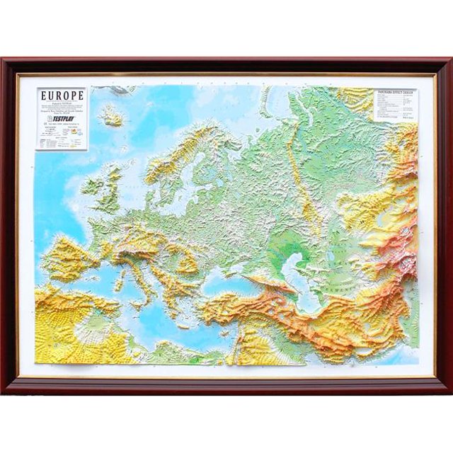 44 x 32 Po Europe A Soulevé la Carte en Relief&44; Encadrée - Grande
