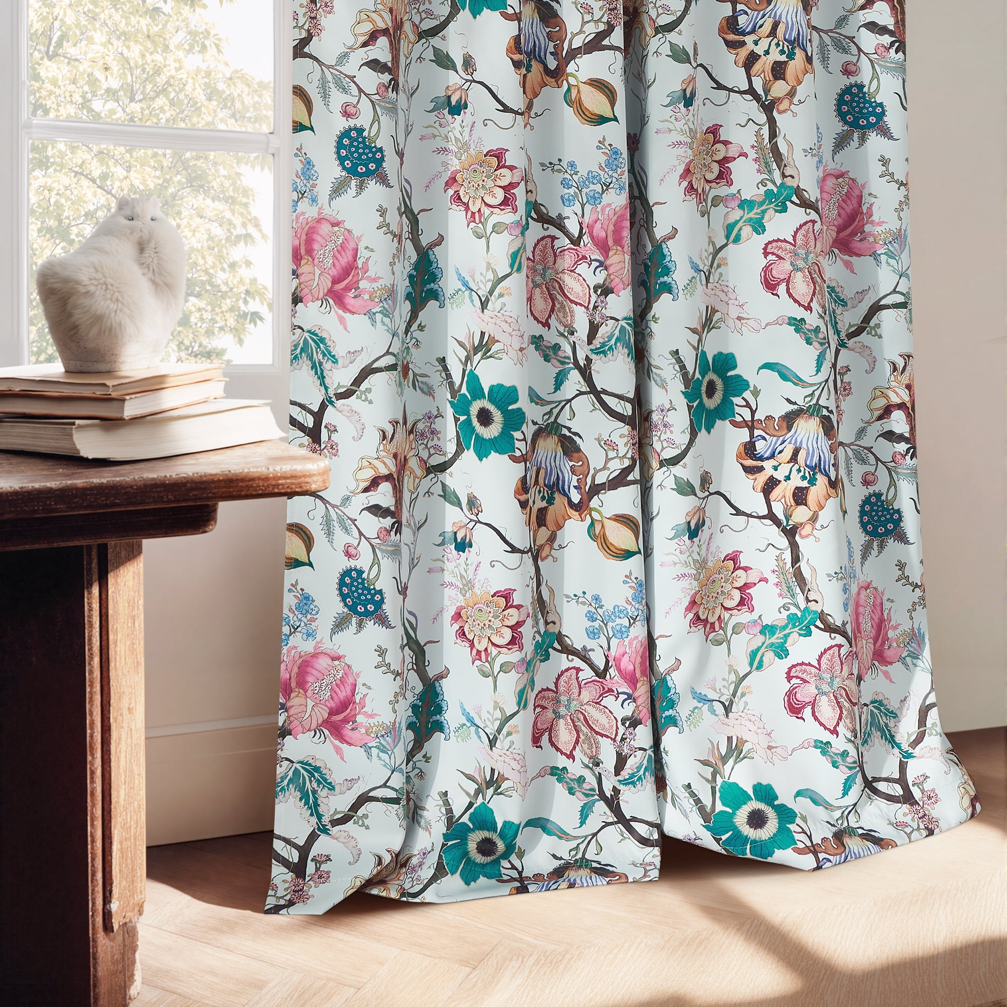 StangH 100% Blackout Floral Curtains with Backtab, Thermal Privacy Drapes Elegant Cottage Vivid Pattern for Balcony/Sliding Door/Home Theater,Coral Red, W52xL96, 2 Panels