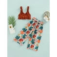 thumbnail image 4 of 3Pcs Baby Girls Summer Pants Set Soild Color Pleated Sling Ruffle Hem Tops Boho Flower Leaf Print Loose Pants with Belt for Kids, 4 of 9