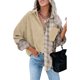 thumbnail image 2 of Camisa con hombros caídos para mujer,Blusa a cuadros Blusa con solapa y hombros caídos para mujer Blusa a cuadros para mujer Tecnología de vanguardia, 2 of 6