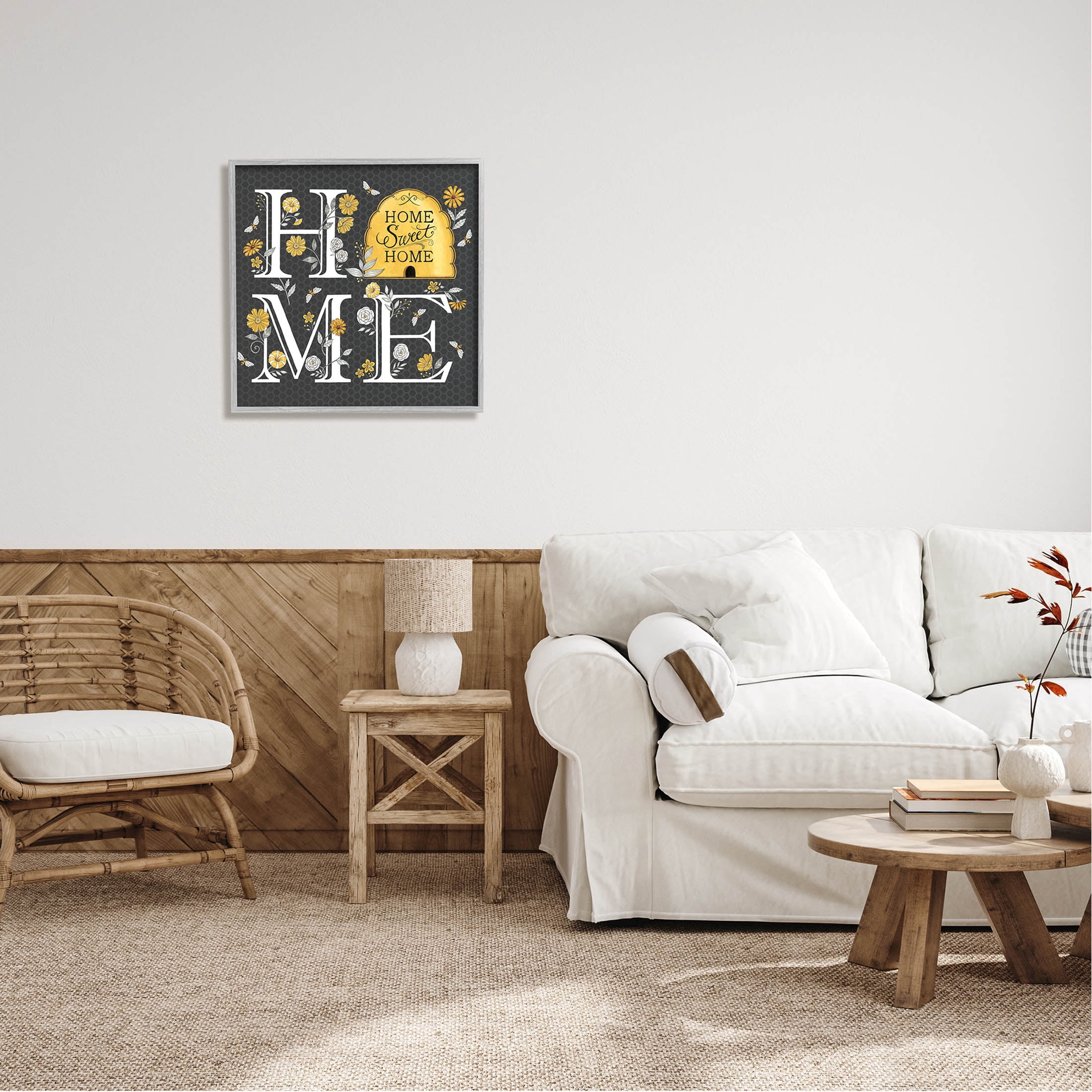 Hive Pattern Sweet Home Botanicals Animals & Insects Graphic Art Gray Framed Art Print Wall Art