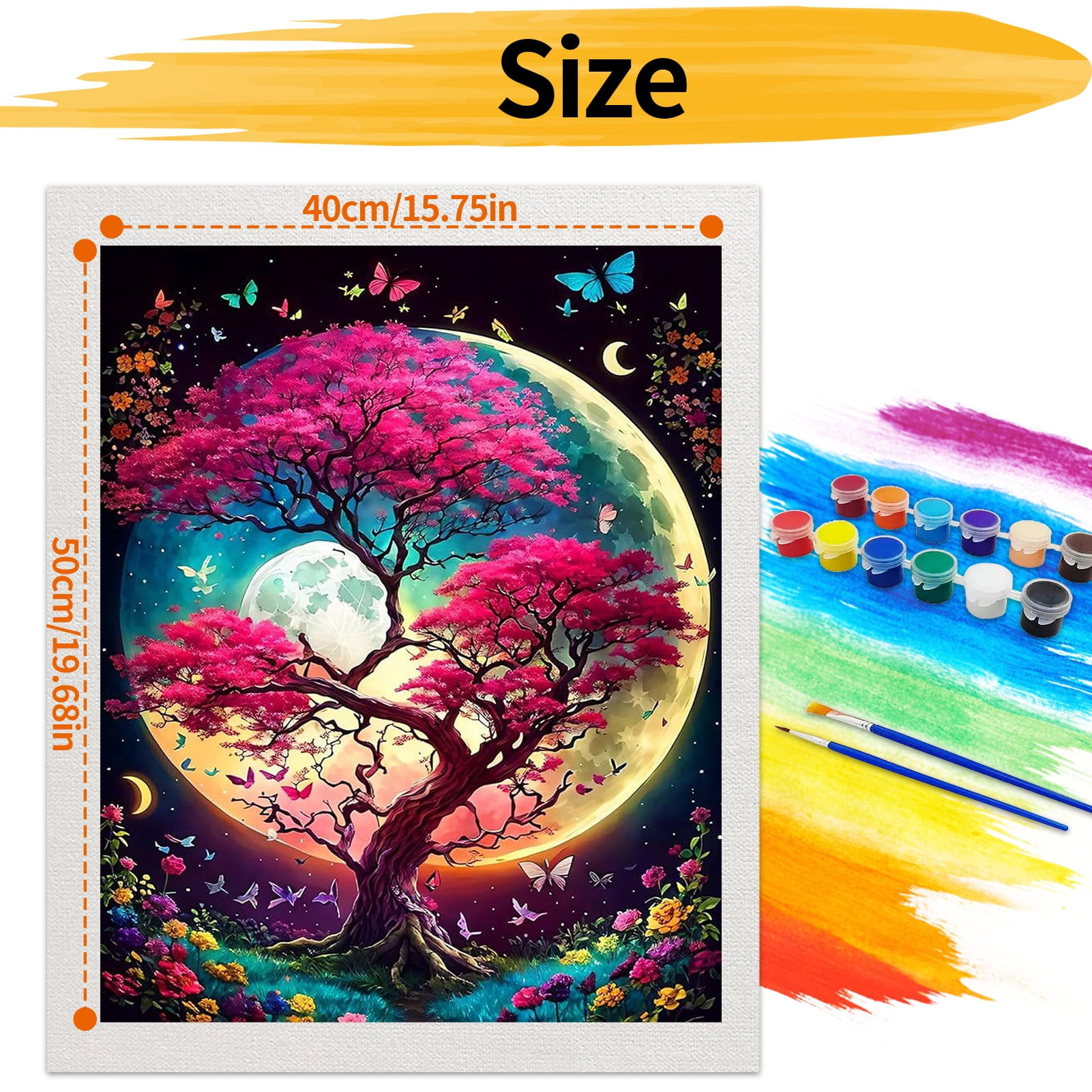 JYLMOOD Paint by Numbers for Adults Kits, DIY Easy Painting by Numbers for Gift Home Wall Decoration 16x20in without Frame-Moon tree