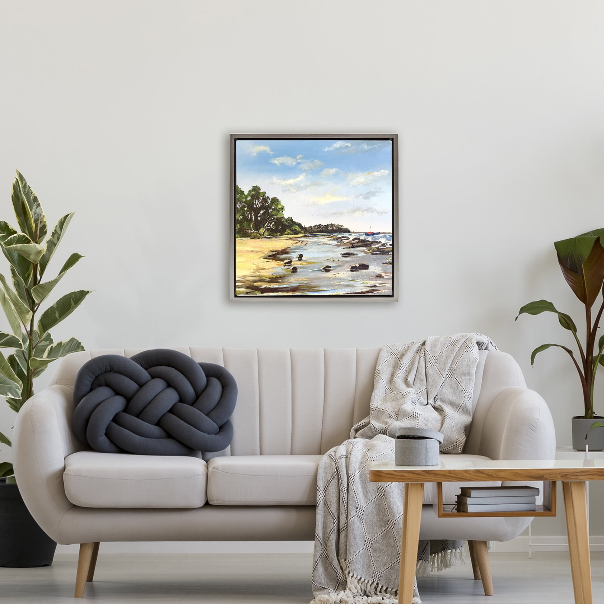 Low Tide Seascape Gray Framed Floater Canvas Wall Art, design by Patricia Reynolds