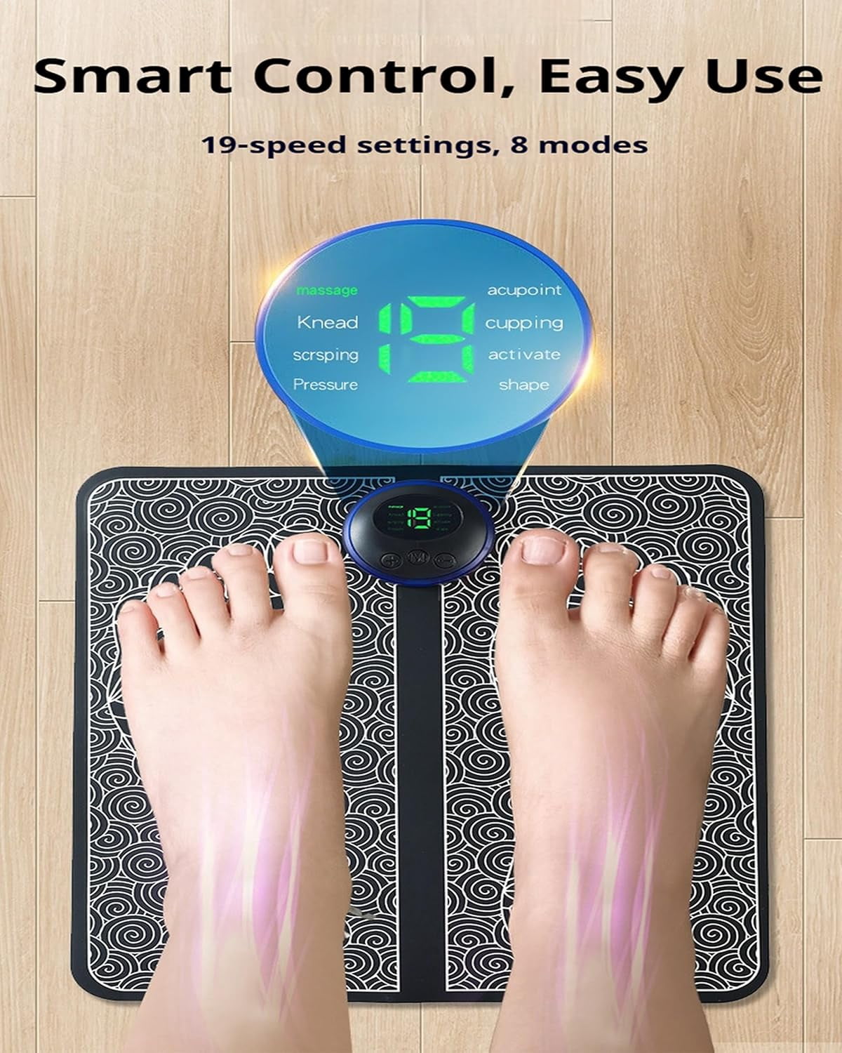 Ornexis Foot Plate Massager for Everyday Comfort, 8 Massage Modes, 19 Intensity Levels, Smart Auto Power-Off, Remote Control, USB Rechargeable