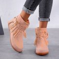 thumbnail image 6 of Women's Suede Fringe Ankle Boots Vintage Casual Round Toe Flats Tassel Boot Winter Warm Slip On Flats Western Short Boots with Zipper, 6 of 6