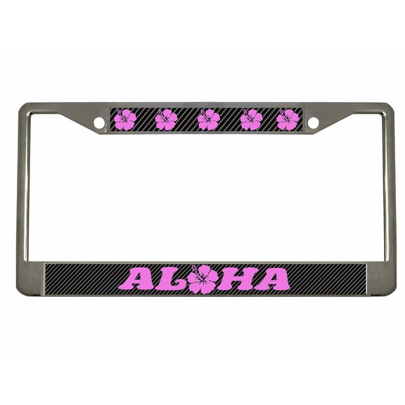 Aloha Hawaii Hibiscus Floral Flowers Style Metal License Plate Frame Personalized/Car Accessories Car Tag Holder Cover Carbon (Chrome/Carbon/Light Pink)
