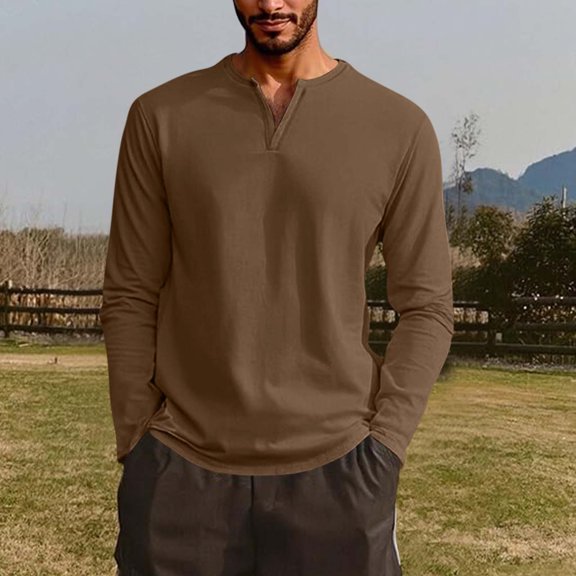 Long Sleeve Shirts for Men Lightweight V Neck Tshirts Shirt Mens Casual Solid Color Pullover Breathable Basic Loungewear Athletic Workout Tops