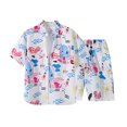 thumbnail image 2 of Mens Hawaiian Shirt and Shorts Set 2 Piece Casual Beach Lapel Button Pocket Shirt Top Drawstring Shorts, 2 of 5