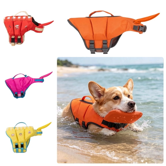 Dog Life Jacket High Flotation Puppy Safety Vest for Swimming Boating, Dog Swim Vest Reflective Water Vest Pet Life Preserver with Rescue Handle
