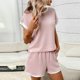 thumbnail image 4 of Camisas de Manga Corta para las Mujeres Casual Color Sólido Cuello Redondo Blusa Y Pantalones Cortos Conjunto, Moda Primavera Verano Traje, 4 of 8