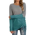 thumbnail image 3 of Women Colorblock Drawstring Hem Crew Neck Long Sleeve Knitted Top, 3 of 7