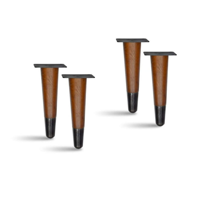 AKB Hardware 4 Pcs Retro Straight Wood Furniture Legs – Solid Wood Sofa, Bench, Table Legs with Metal Footing, Durable and Stylish Design (6" H Dark Bronze Footing)