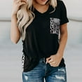 thumbnail image 2 of Summer Tshirts for Womens Fashion Short Sleeve V Neck Tops Leopard Pocket Patchwork Tunic Basic Tee, 2 of 5
