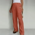 thumbnail image 3 of WREESH Womens Cotton Linen Pants Solid Color High-Waist Loose Wide Leg Pants Wine, 3 of 5