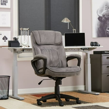Serta Executive Office Chair In Velvet Gray Microfiber Black Base
