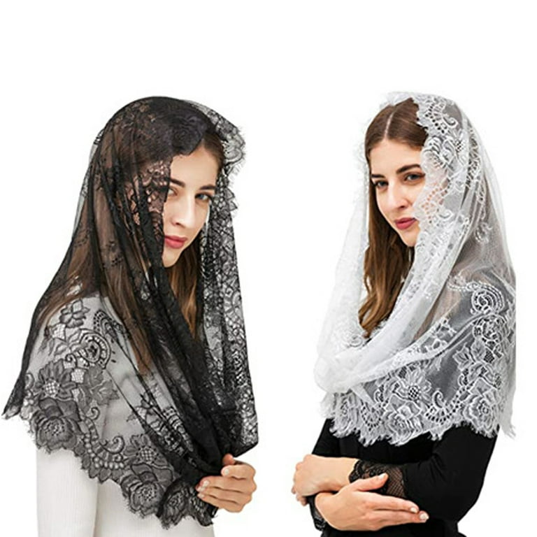 VINOPROM Lace Veils for Church Mantilla Catholic Veil Latin Mass Head Covering White Black Veils for Bridal