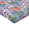 thumbnail image 4 of Ambesonne Springtime Fitted Sheet, Watercolor Floral Garden, Full Size, Ceil Blue Mauve Salmon, 4 of 5