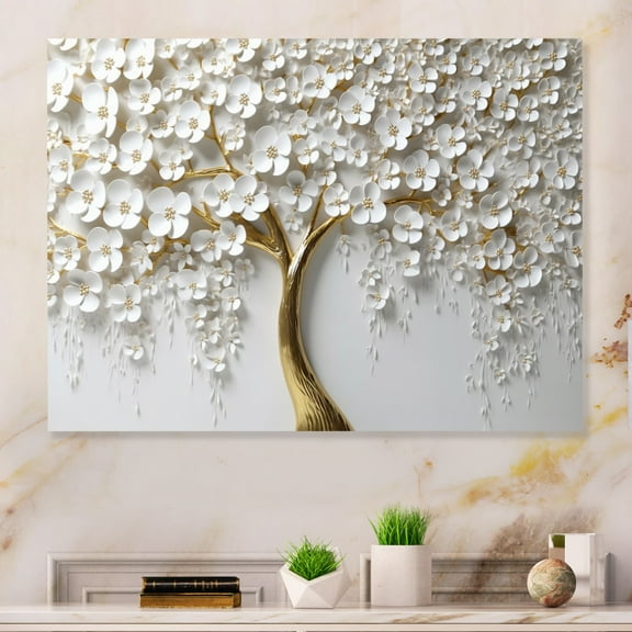 DESIGN ART Designart "White Orchid Tree Garden Of Branches III" Tree Floral Metal Wall Art 32 in. wide x 24 in. high