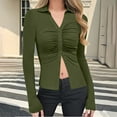 thumbnail image 5 of purcolt Womens Button Down Shirts V-Neck Slim Fit Ruched Long Sleeve Tops Dressy Casual Collared Work Blouses, 5 of 7