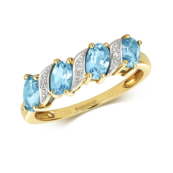 Fancy 9k Gold Women Diamond Ring Brilliant Cut H - PK with Blue Topaz