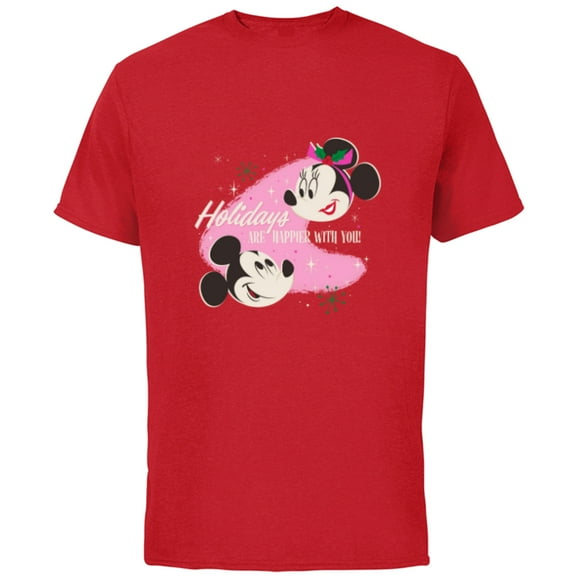 Disney Mickey & Minnie Mouse Holidays are Happier With You - Short Sleeve Cotton T-Shirt for Adults - Customized-Red