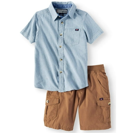 Short Sleeve Button Up Shirt with Pull On Short, 2-Piece Outfit Set (Little Boys)