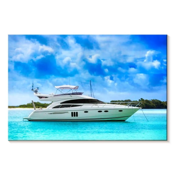Elephant Stock Caribbean Luxury Yacht Wall Art - Horizontal Canvas Wall Art - Living Room Wall Decor - Transportation Canvas - Blue And Green Decor - 12" x 8"