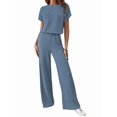 thumbnail image 2 of Women'S Casual Summer Travel Vacation Wear Two-Piece Suit Short Sleeve Wide Leg Pants Casual Suit Dark Blue M, 2 of 7