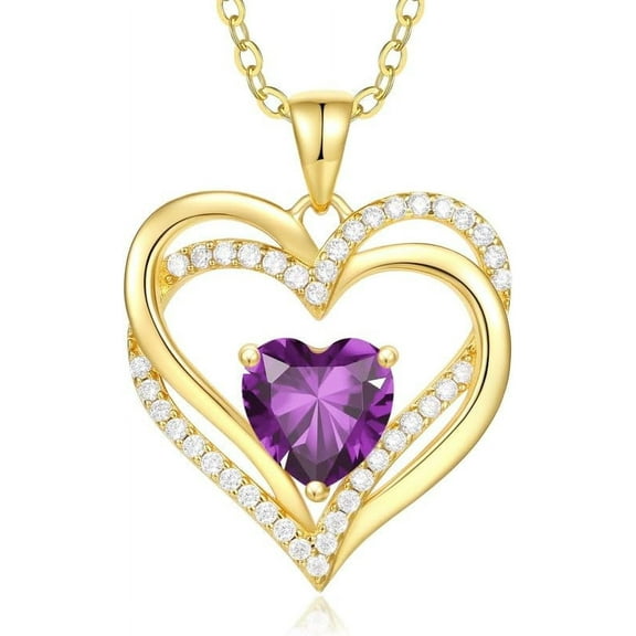 Violet Heart Birthstone Pendant - Gold-Plated Jewelry