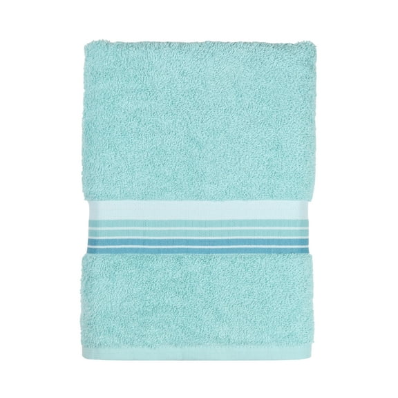 Mainstays Basic Bath Towel, Soft 100%  Cotton and Highly Absorbent Striped Bath Towel, Aqua