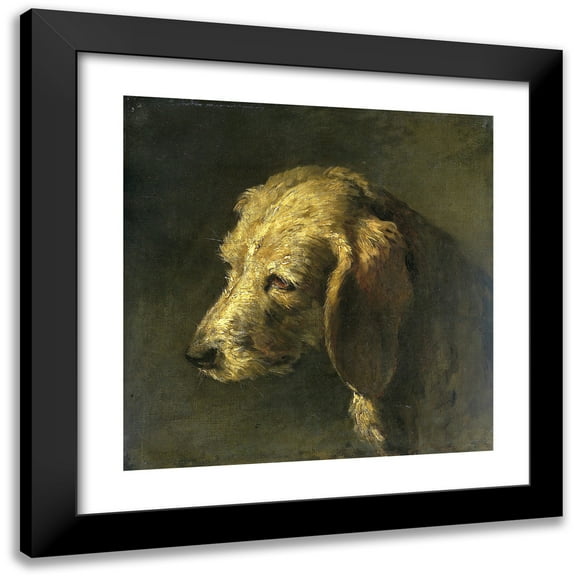 Nicolas Toussaint Charlet 12x12 Black Modern Framed Museum Art Print Titled - Head of a Dog (C. 1820 - C. 1845)