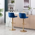thumbnail image 3 of Chrome Footrest and Base Swivel Height Adjustable Mechanical Lifting Velvet + Golden Leg Simple Bar Stool,Set of 2,Navy, 3 of 9