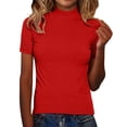 thumbnail image 3 of Yigetop Mock Neck Sweater Women Women's Short Sleeve Mock Neck Sweater Top Turtleneck Pullover Knit Shirt Women's Tops, Tees & Blouses Red XL, 3 of 8