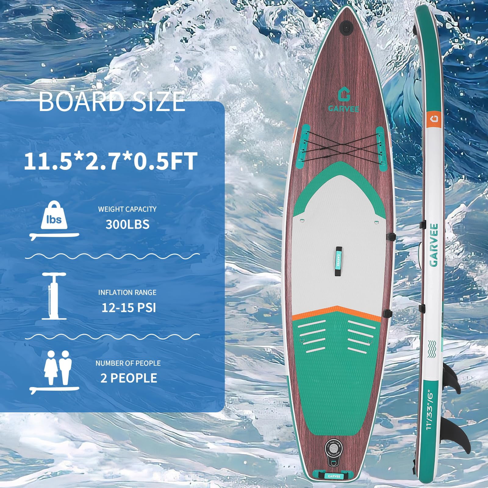 Inflatable Stand Up Paddle Board 11.5' Upright Paddle Board with Adjustable Aluminum Paddle, 33" Wide Stable Deck, Non-Slip Surface, for Adults & Youth