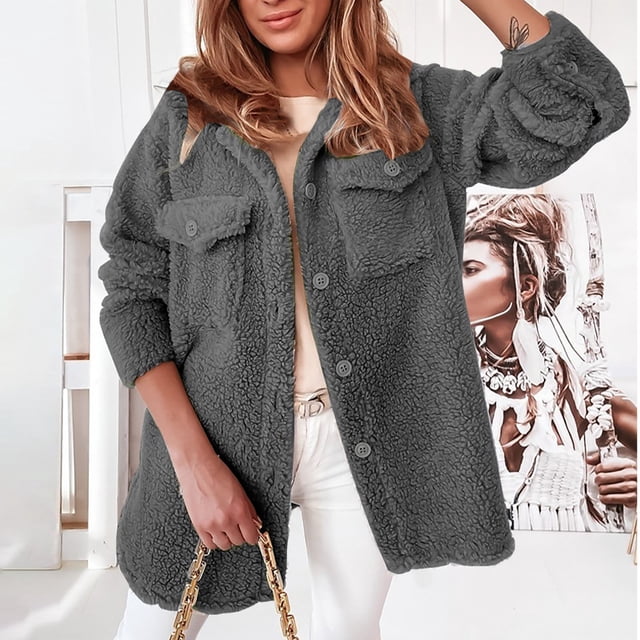 onlyliua Manteaux pour Femmes Hiver Liquidation Résistant aux Intempéries Manches Longues Manteau Classique Mode Hiver Coton Ample Uni pour Formel Gris Foncé L Ventes de Liquidation Offres du Jour Prime