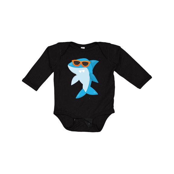 Inktastic Cool Shark, Shark Wearing Sunglasses, Cute Shark Boys or Girls Long Sleeve Baby Bodysuit