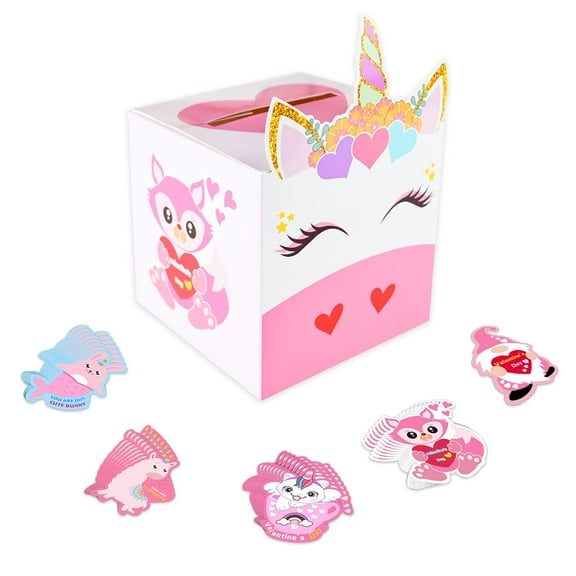 FRTDNE Valentine Boxes ,Valentines Day Cards, Exchange Prizes Party Favors,Including 1 Mailbox and 33 Valentine Cards (Type-2)